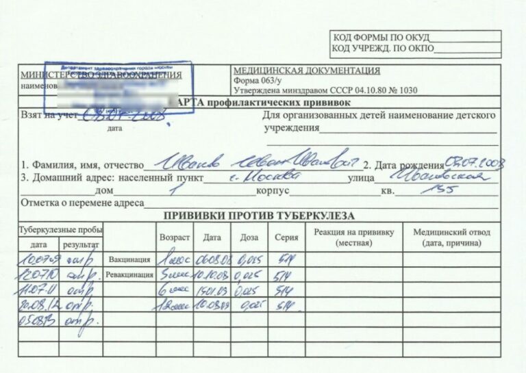 Подробнее о статье Карта профилактических прививок 063у